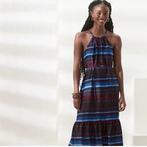 Banana Republic striped halter neck maxi dress nautical cruise summer size L